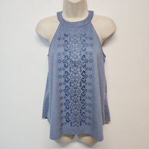 Altar’d State Halter Top Size S Blue Micro Suede Laser Cut Festival Coachella